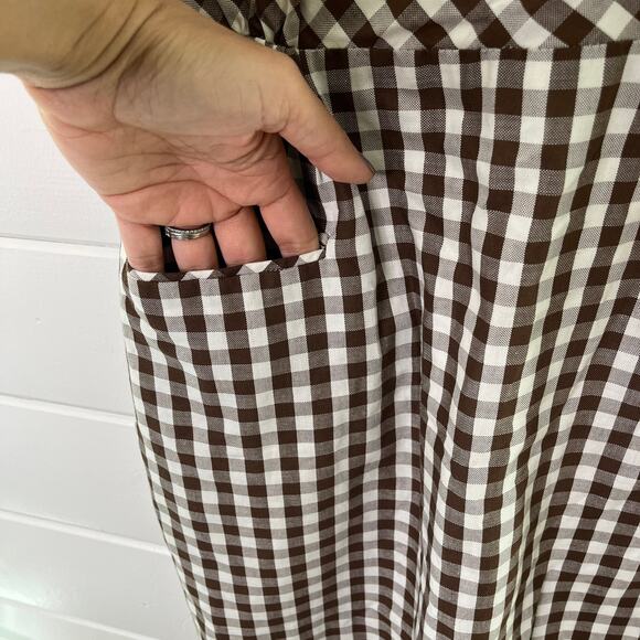 Vintage 60s Gingham Sheath Dress Short Sleeve Brown White Womens Handmade 4 - Picture 6 of 12